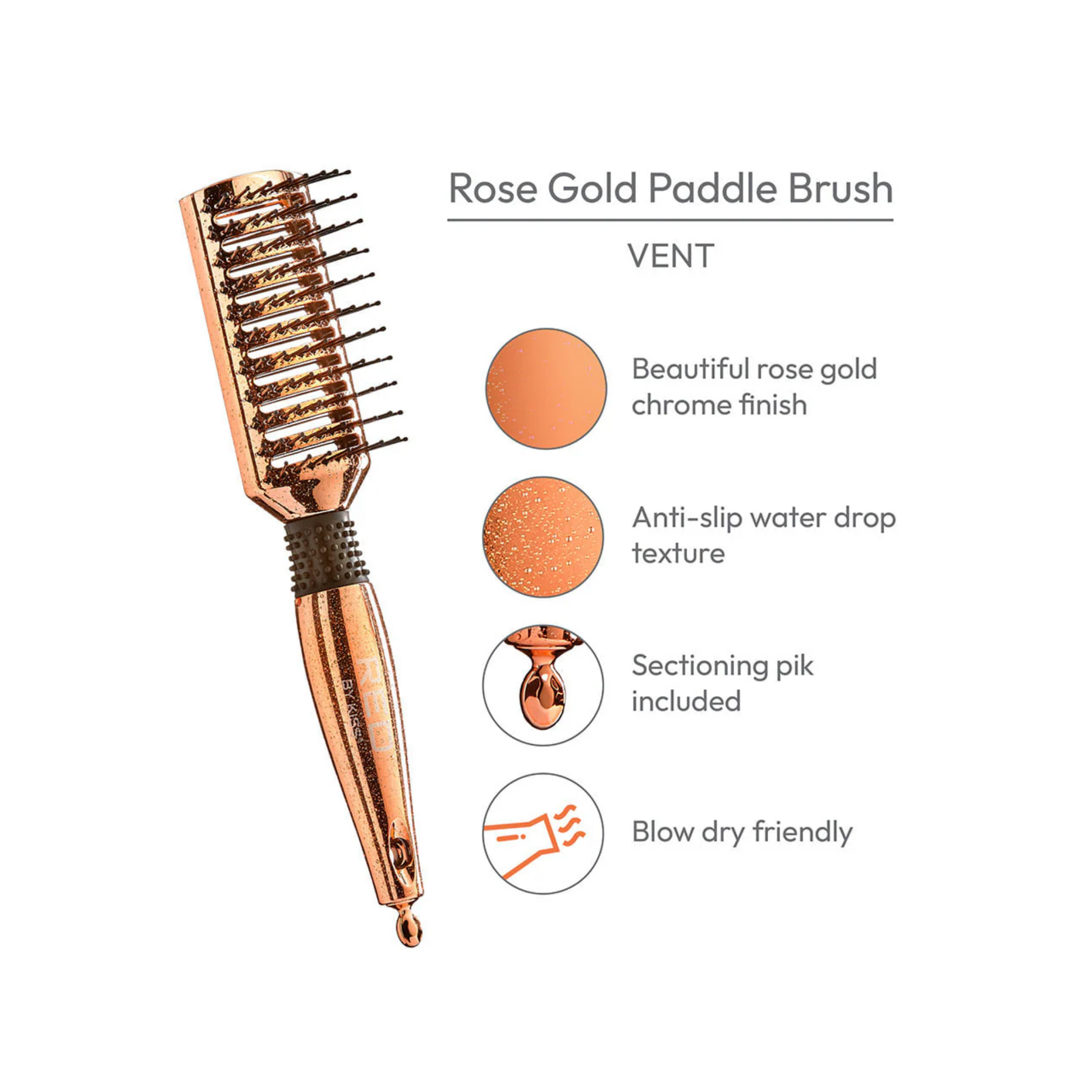  Rose gold vent styling brush chrome finish anti slip handle