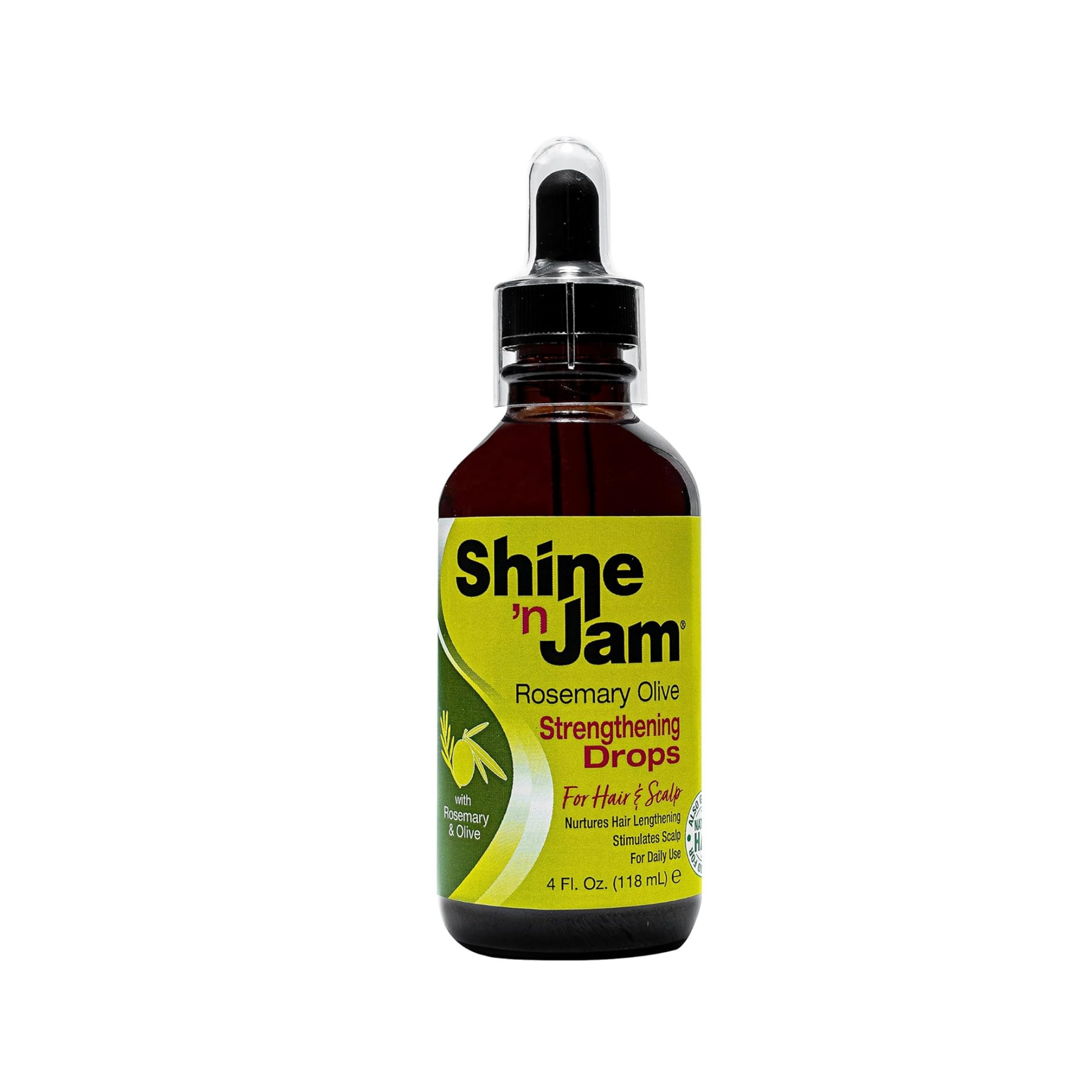 4oz Shine ’n Jam hair drops with rosemary and olive oils to strengthen hair and stimulate the scalp.