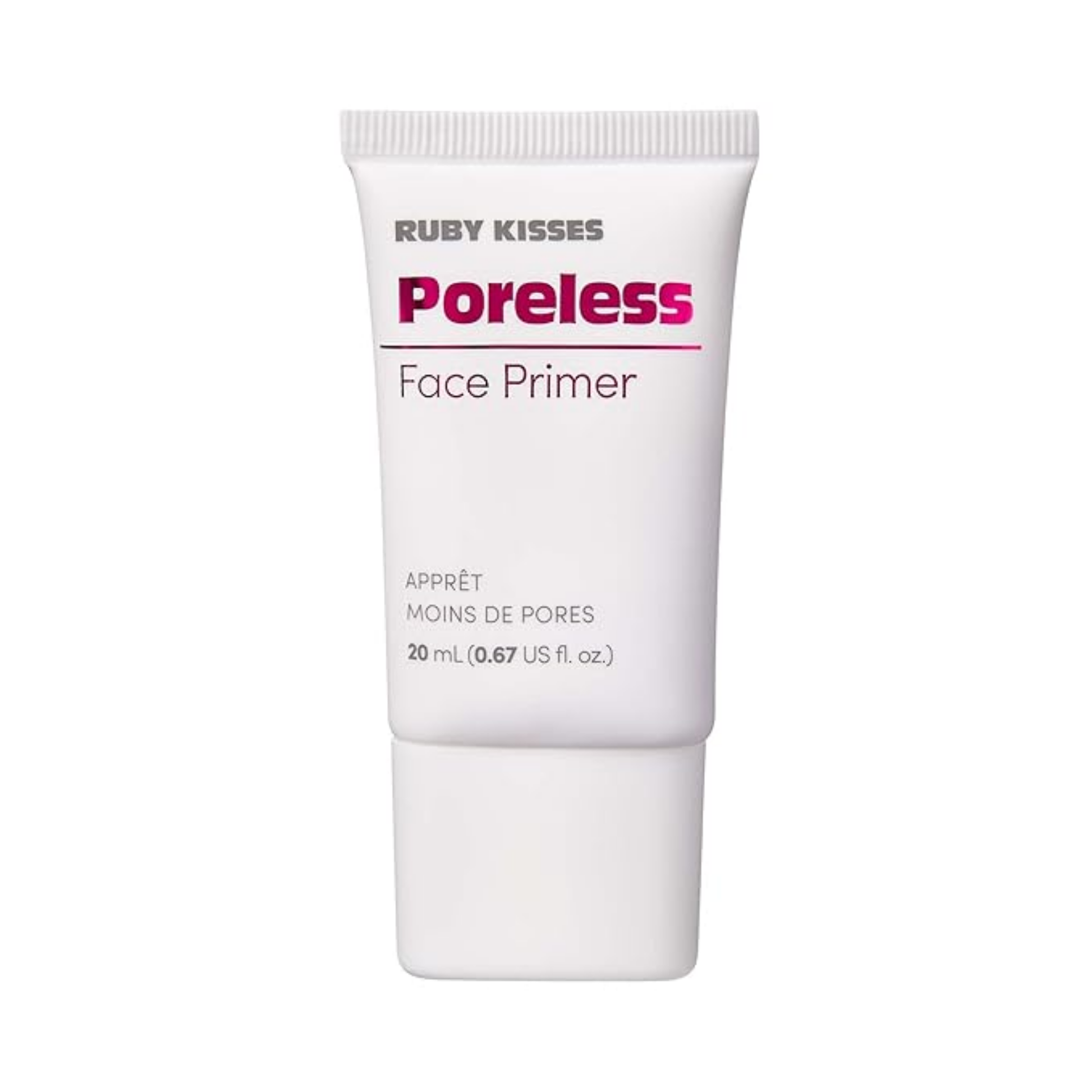 Ruby Kisses Poreless Face Primer 20 mL white tube, front label on white background