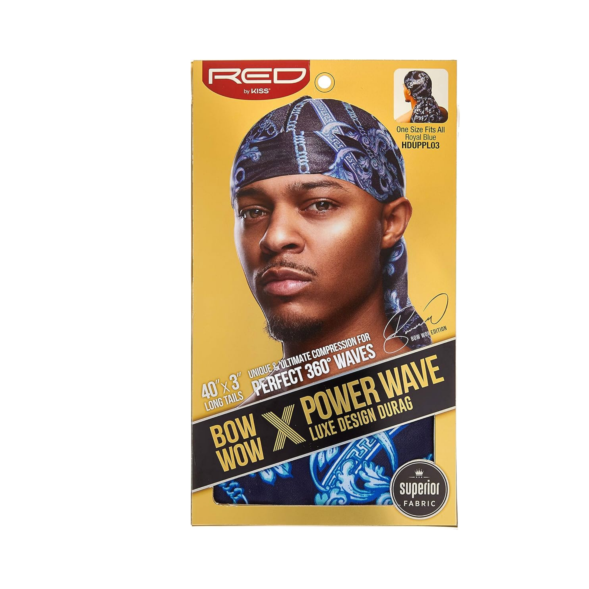 Royal blue satin compression durag with luxe pattern for 360 waves