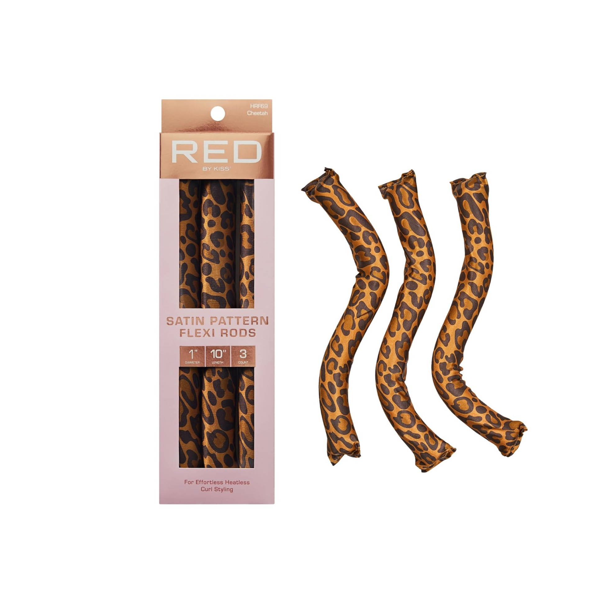  1-inch satin flexi rods, 3-pack, cheetah pattern for loose waves and volume.