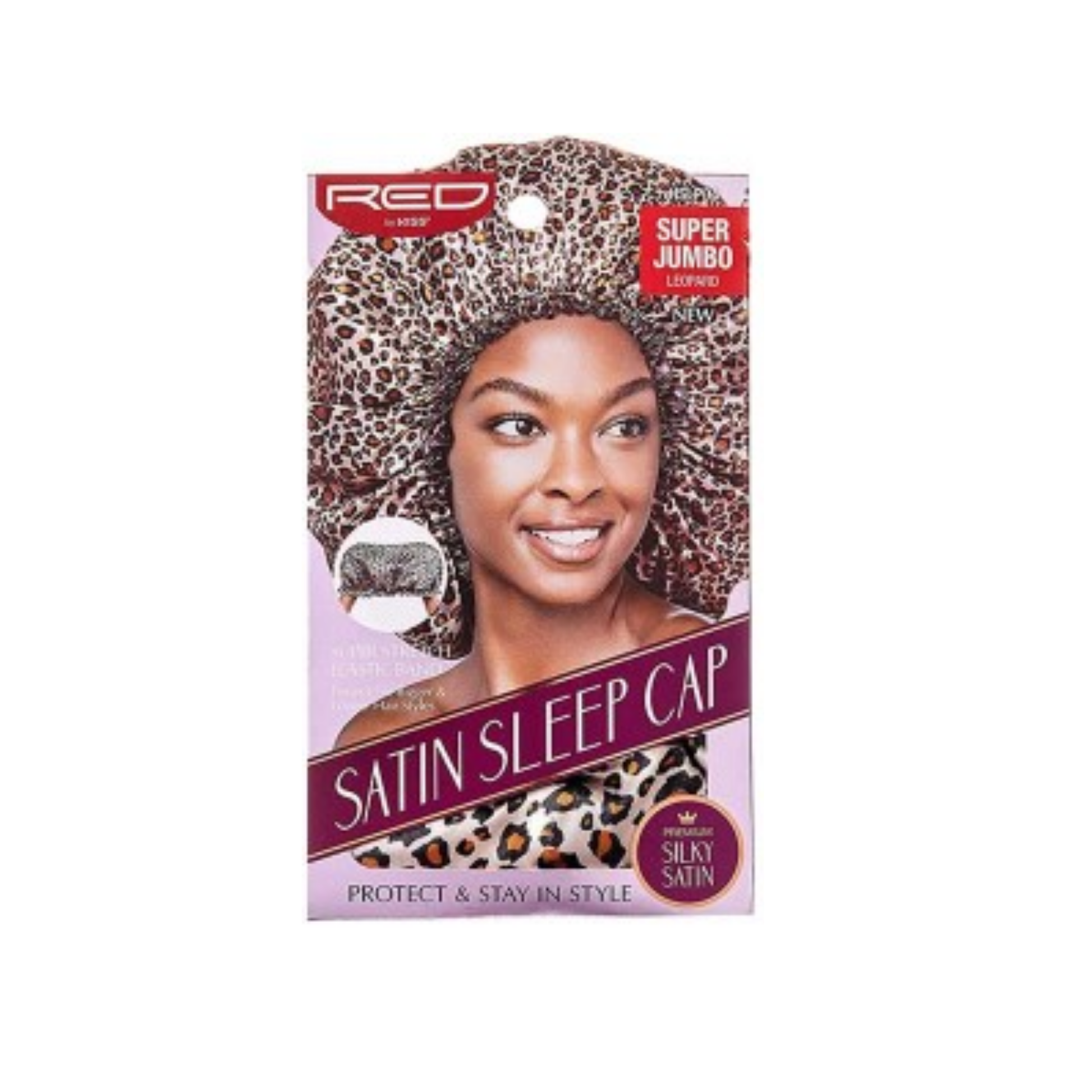 Zebra print satin sleep cap featuring breathable satin material and secure all-night fit