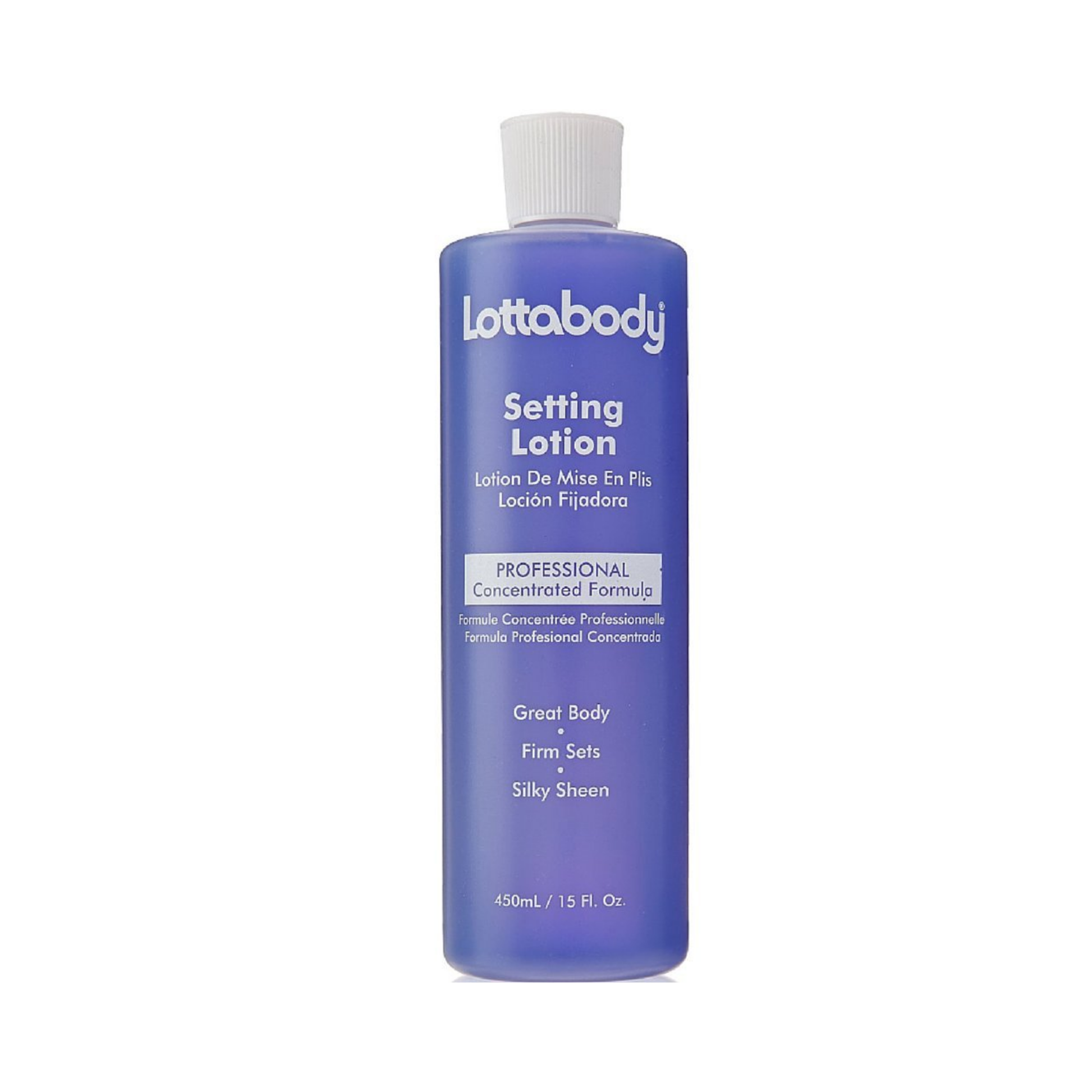 15oz setting lotion for fast-drying, firm sets with silky sheen and added body.