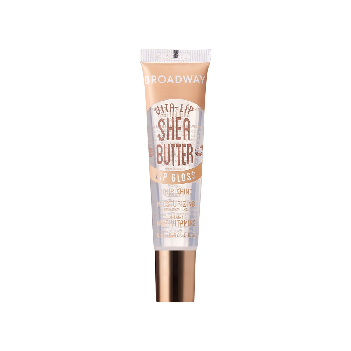 Vita-infused clear lip gloss Shea Butter with high-shine finish in squeeze tube