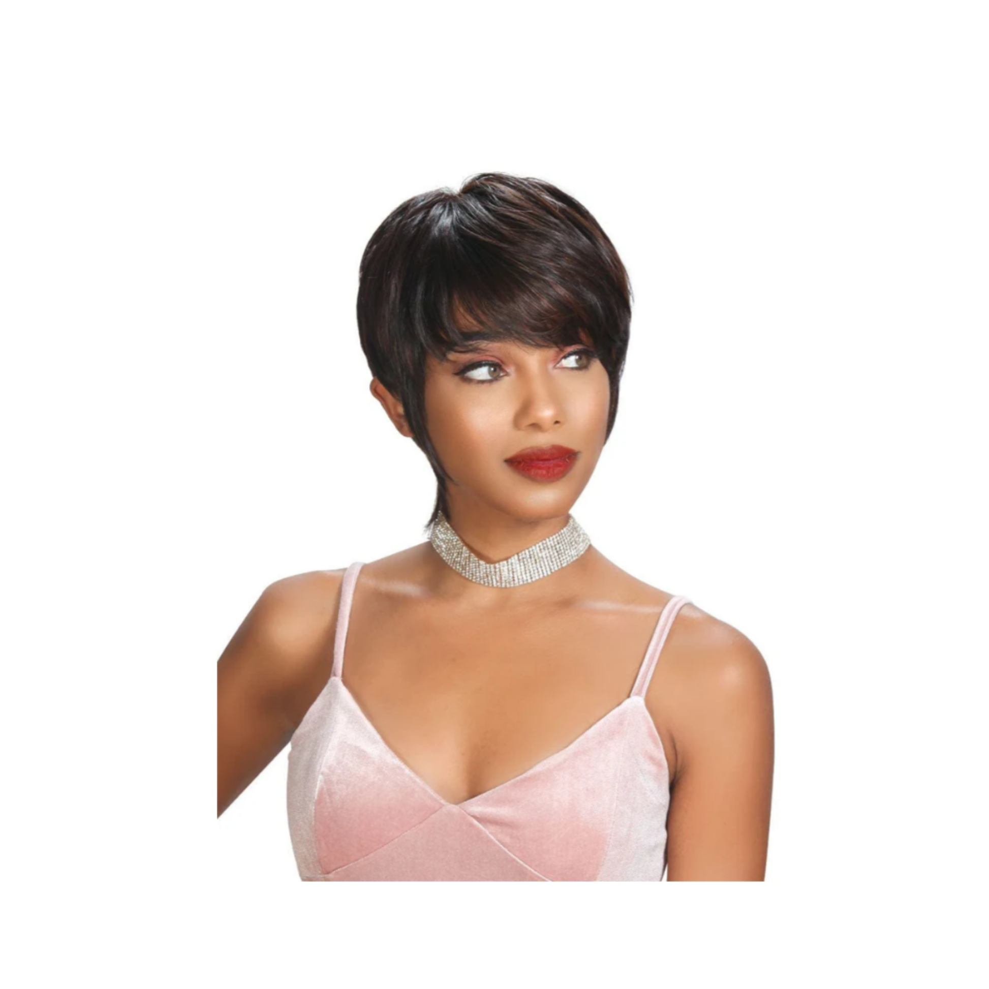 Short pixie cut lace front wig with tail-cut shaggy style, heat-resistant synthetic fiber, and natural-looking lace front