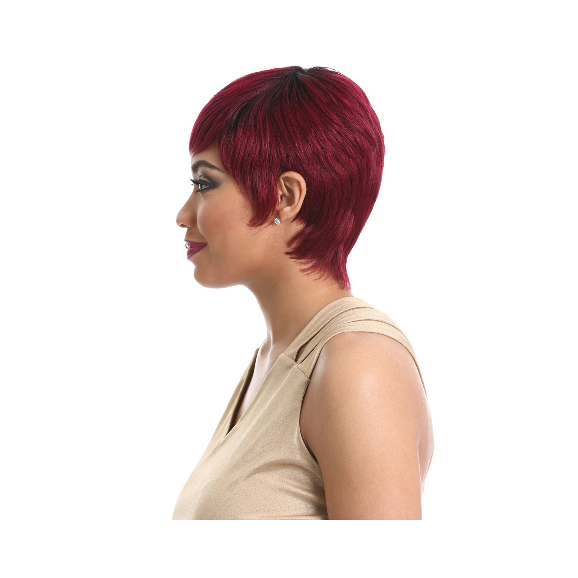 Short pixie human hair wig with side bangs, argan oil–infused, heat-safe for long-lasting curl retention.