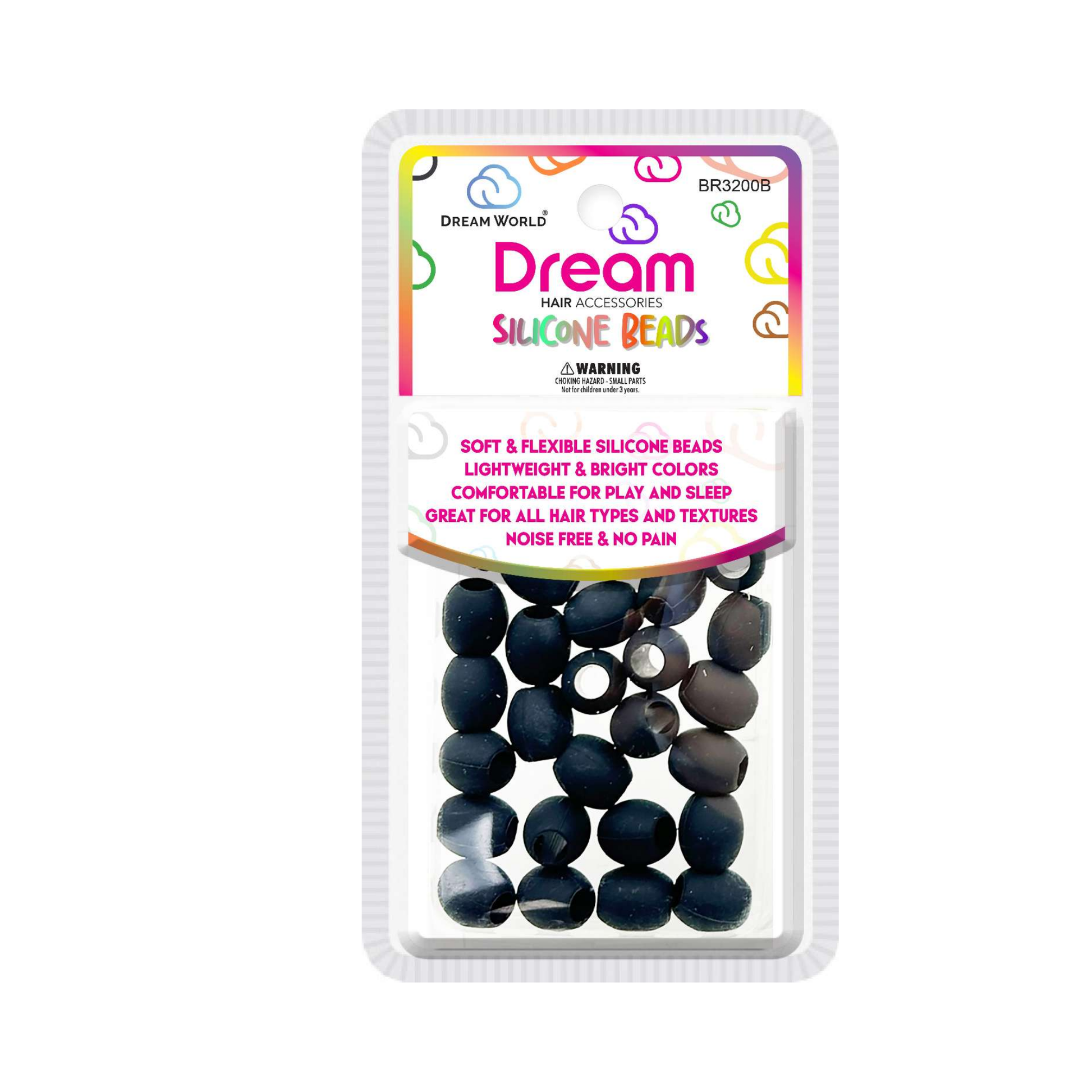 Black 15mm silicone hair beads, 28-pack, gentle snag-free accessories for braids and ponytails