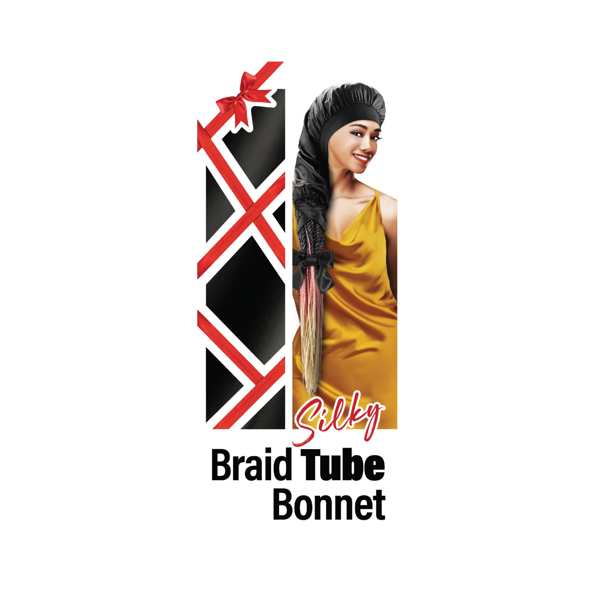 Black silky braid tube bonnet XL for long braids and locs nighttime hair protection