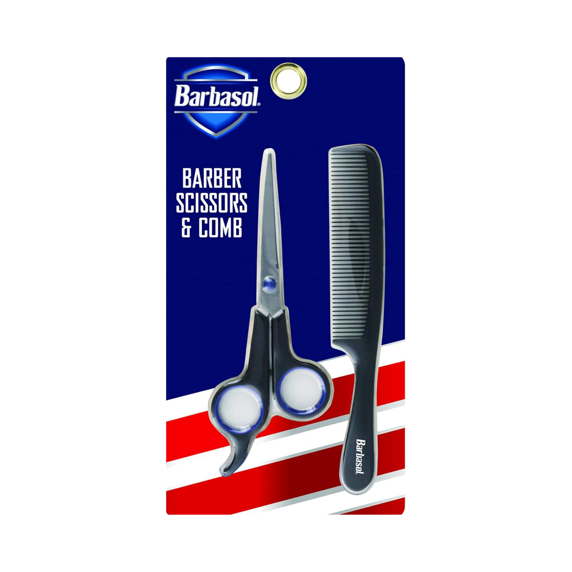 Barbasol stainless steel barber scissors and comb set on blister card