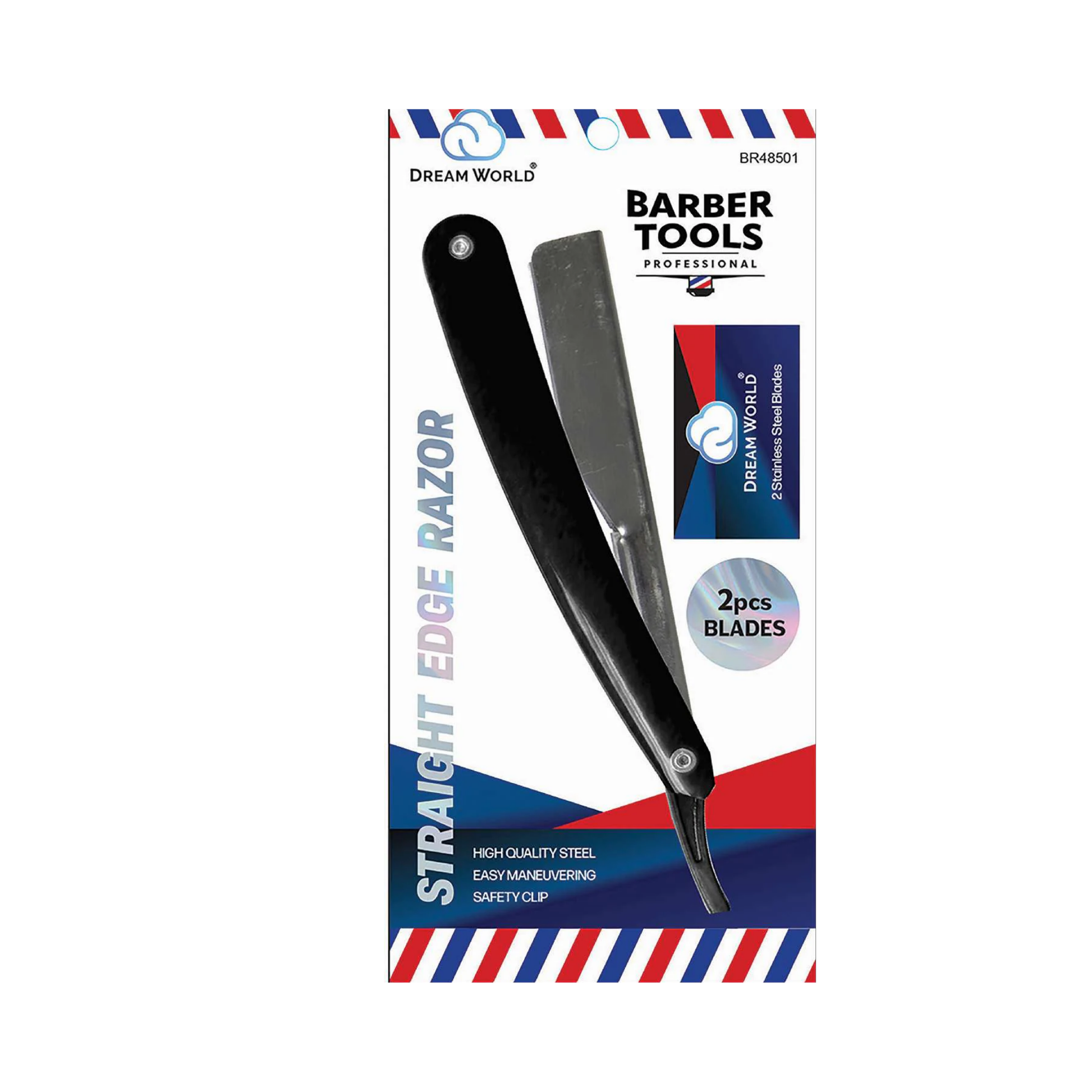 Black straight edge barber razor with replaceable blades