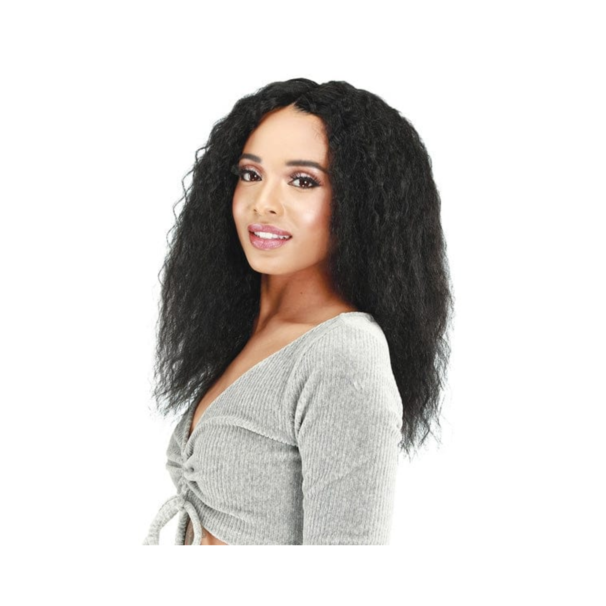 Straight human hair full wig medium length with stretchable breathable cap and natural finish .