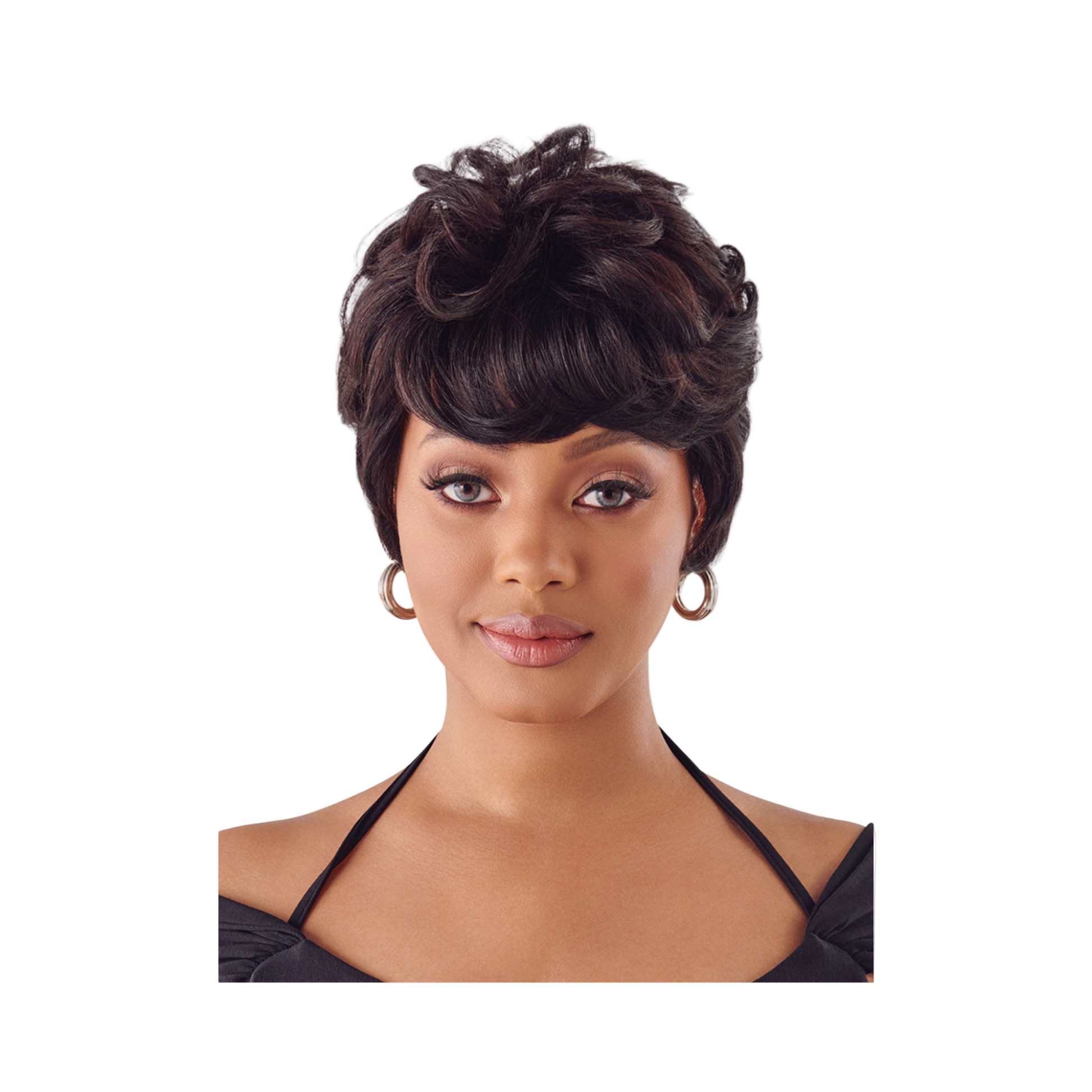 12-inch straight human hair full wig with natural black color, breathable cap, and realistic soft texture.