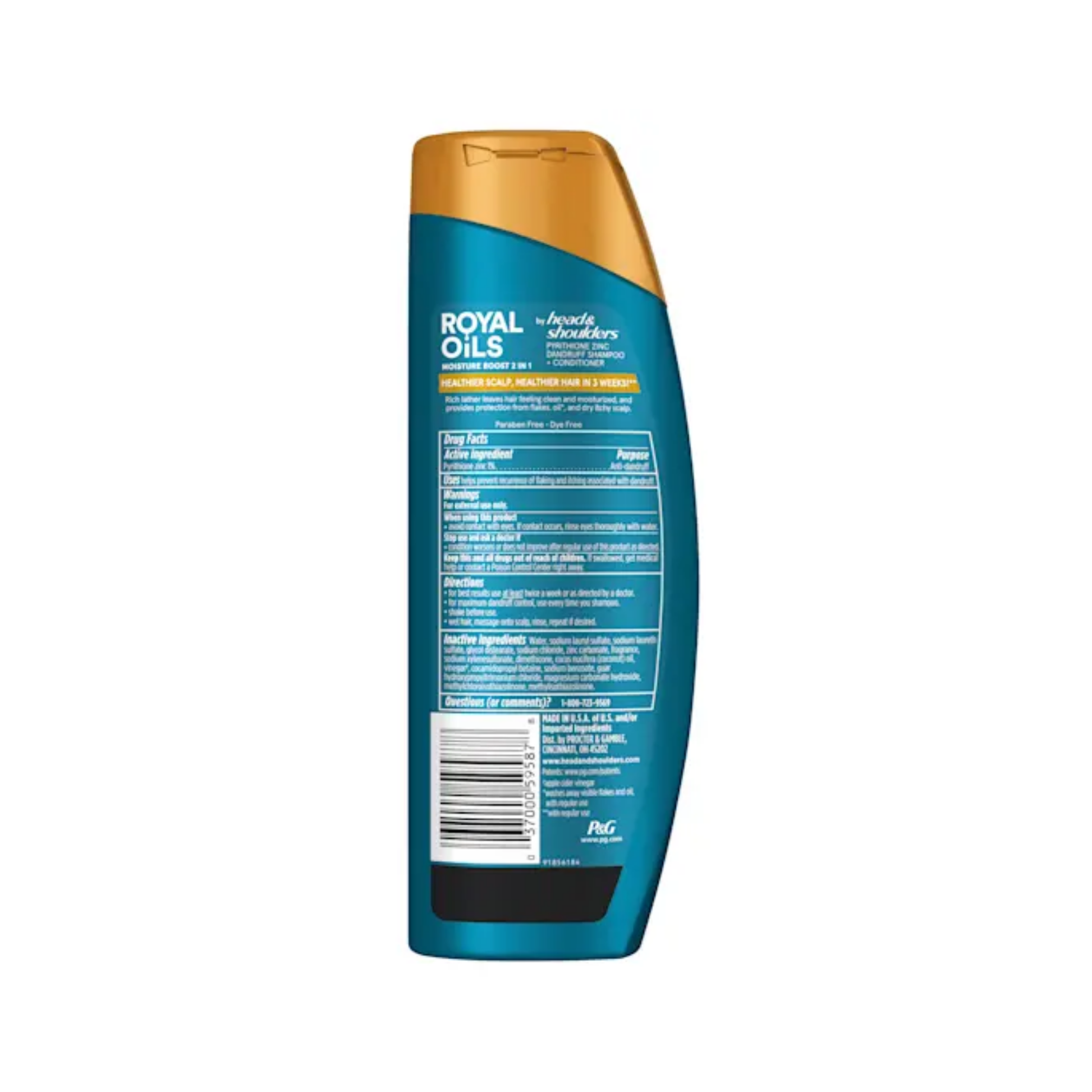 Blue and gold bottle of sulfate-free scalp care shampoo with coconut oil and apple cider vinegar, designed for dry, itchy scalps.