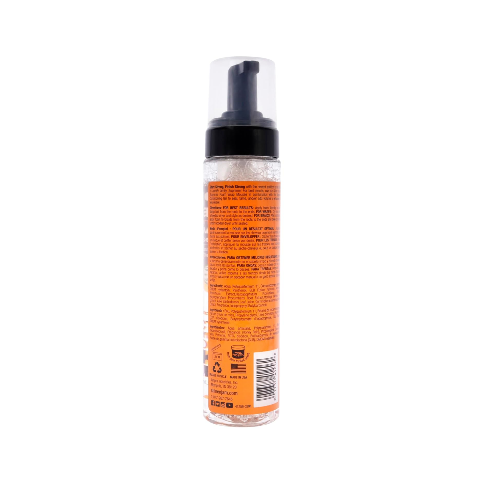 Supreme Hold Foam Wrap Mousse 8 oz – alcohol-free unscented styling mousse for wraps, sets, braids, and molded styles with heat and humidity protection