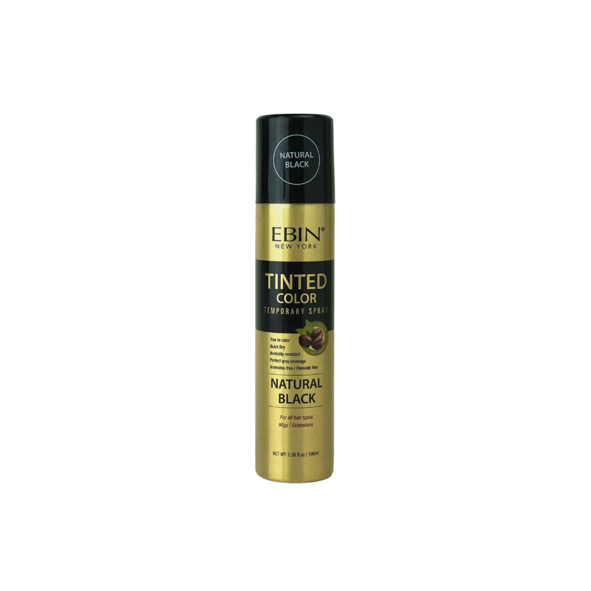 Temporary hair color spray natural black 3.38oz – root cover-up, humidity-resistant.