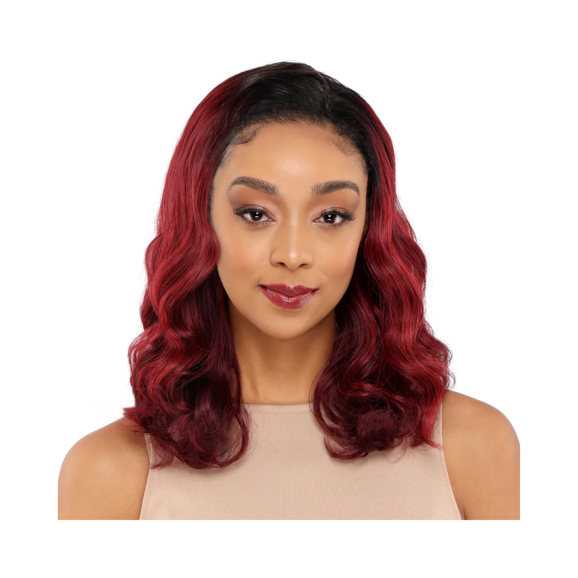 Mid-length heat-resistant synthetic wig with thin top and natural blend for seamless everyday styling.