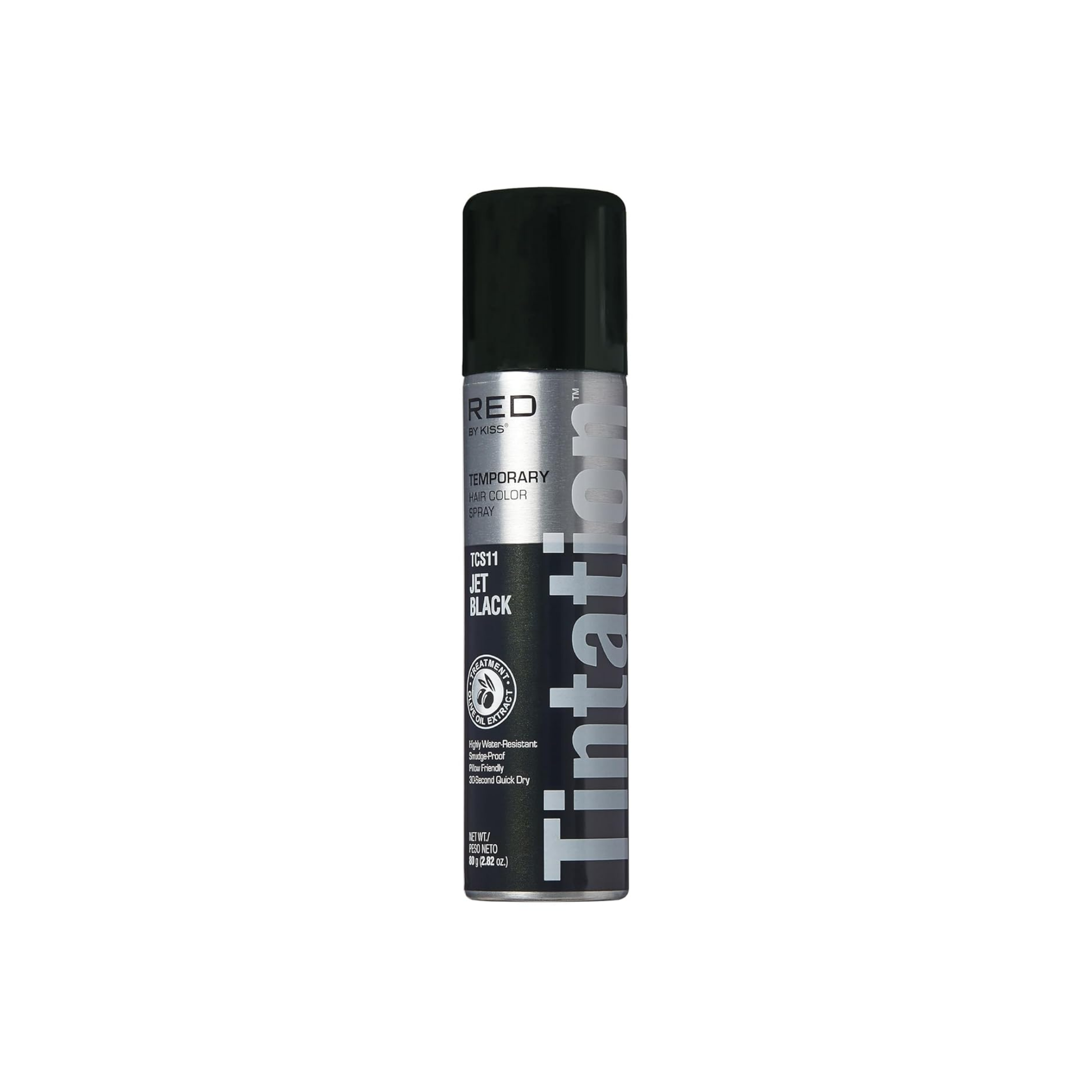 Jet Black temporary hair color spray for covering gray roots and enhancing edges
