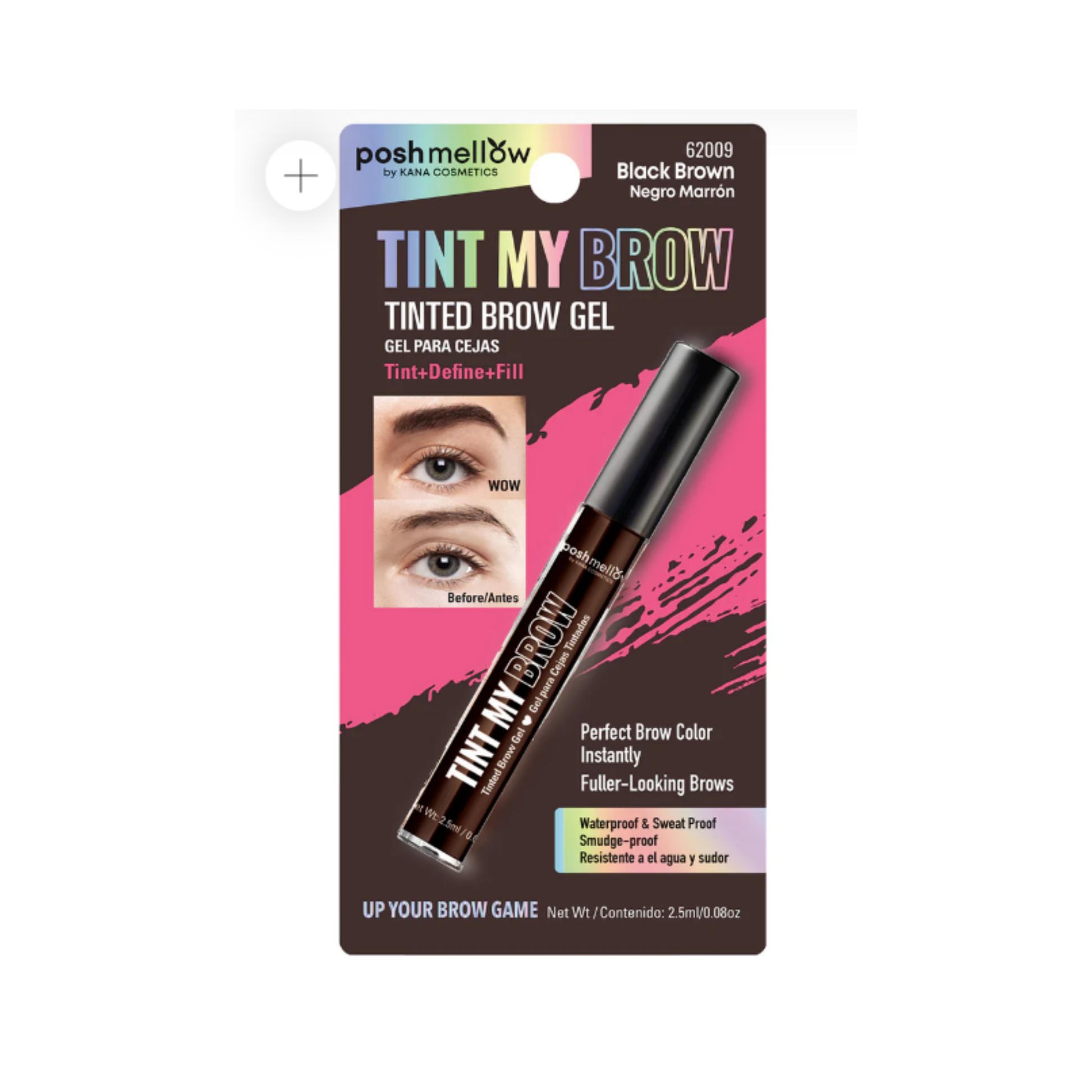 Black Brown tinted brow gel that waterproof and smudge-proof for defining, filling, and holding eyebrow hairs in place.
