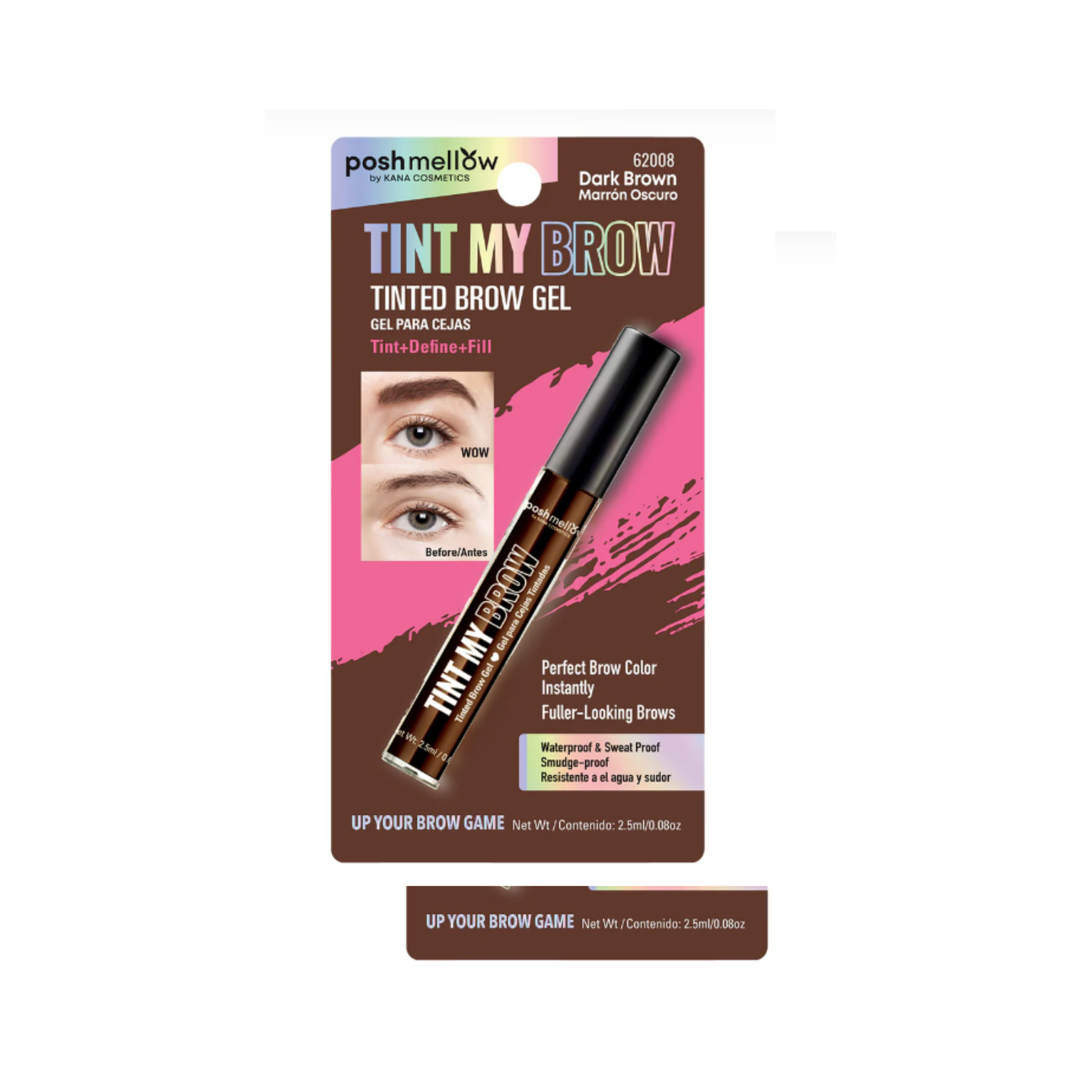 Dark Brown tinted brow gel that waterproof and smudge-proof for defining, filling, and holding eyebrow hairs in place.