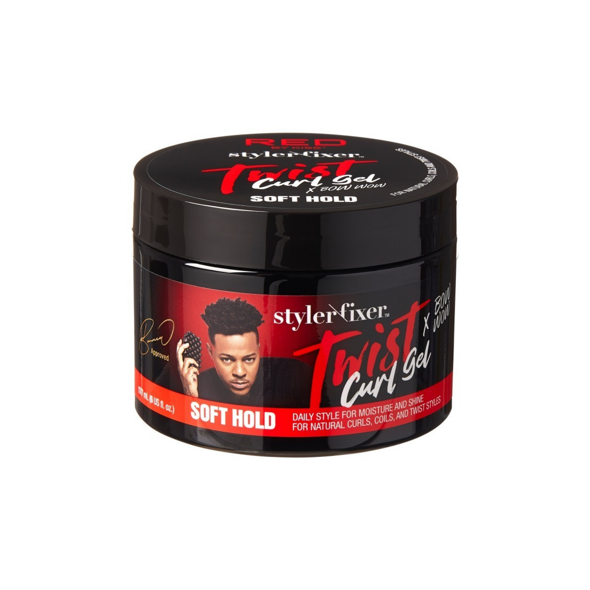 Jar of soft-hold twist curl gel for defining twists, coils, and natural curls with moisture and shine.