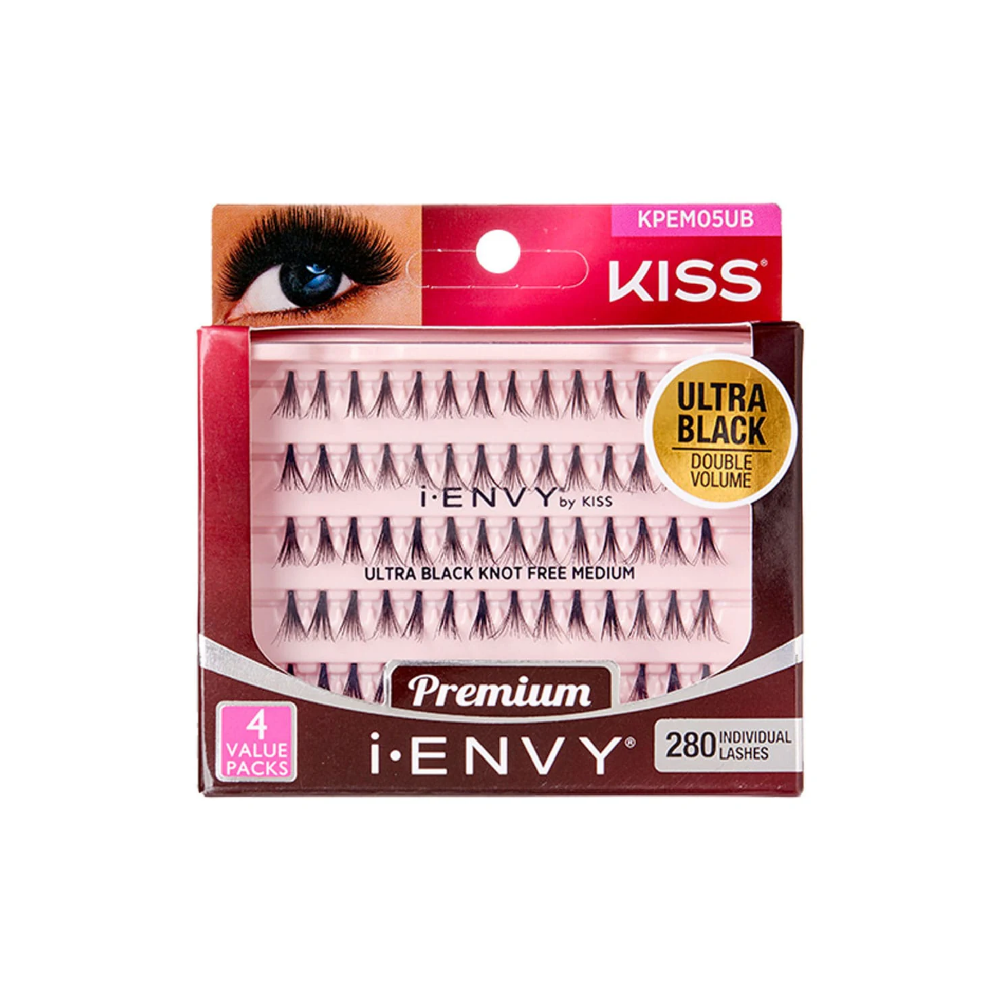  Multi-pack of medium length ultra black knot-free individual false eyelashes.