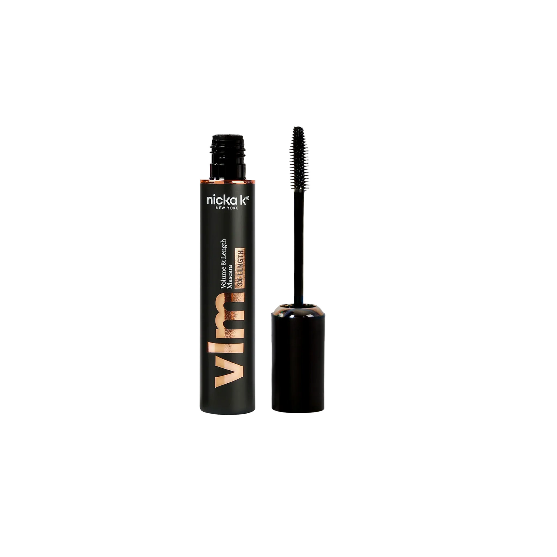 Nicka K Vlm Mascara 3X Length variant with slim brush for extended lash length and definition