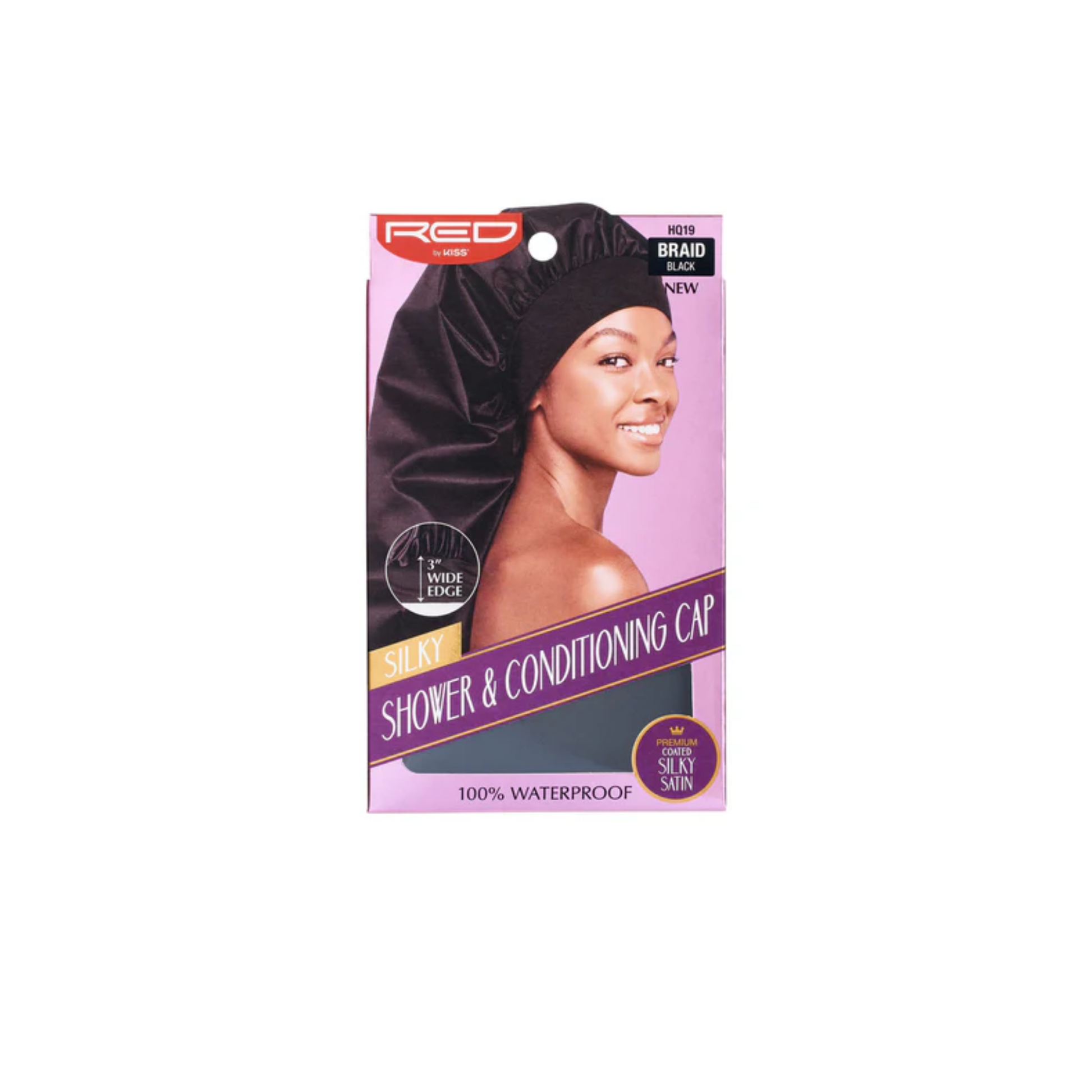 Black waterproof shower and conditioning cap for braids with wide edge and oversized fit