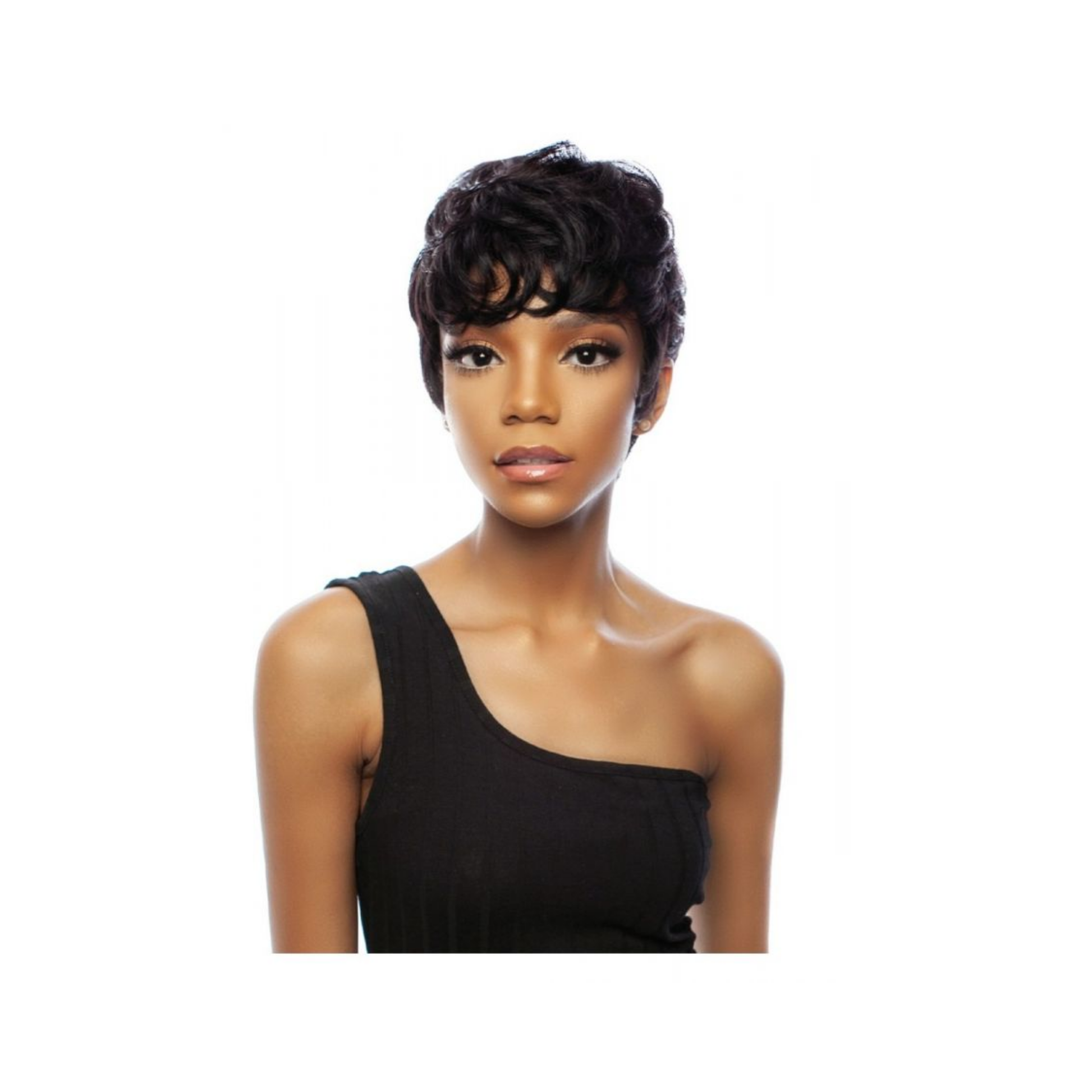 Wedge pixie cut human hair full wig short length breathable cap natural finish