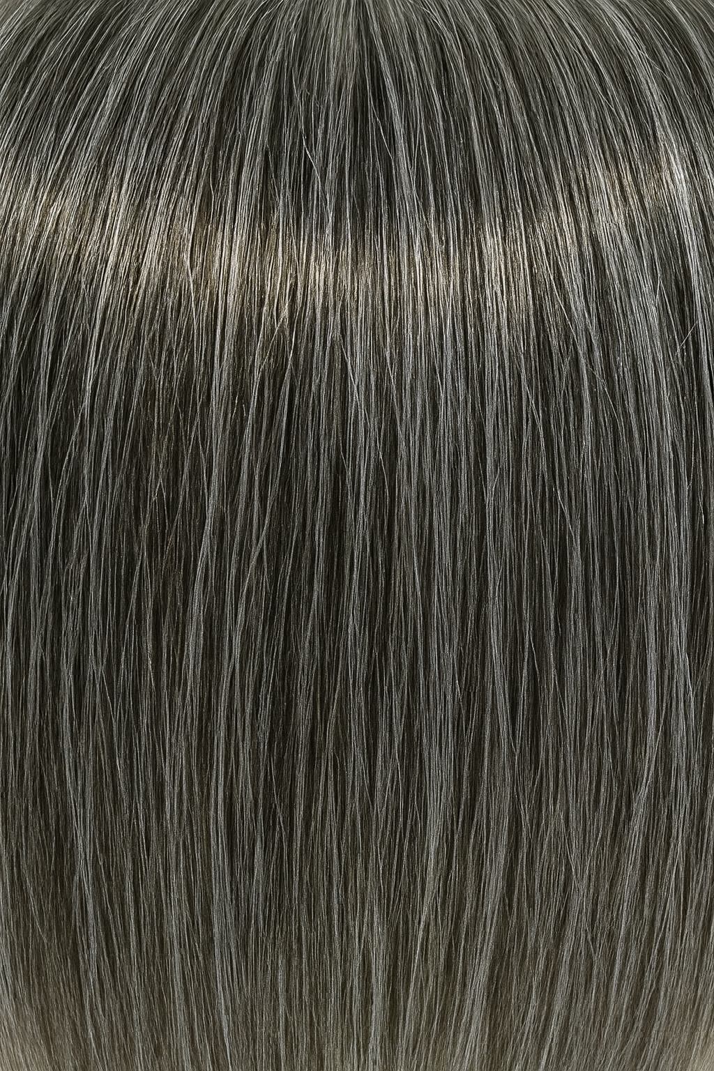 Silver curly drawstring ponytail in whitemist shade with light-yaki texture and defined curls.
